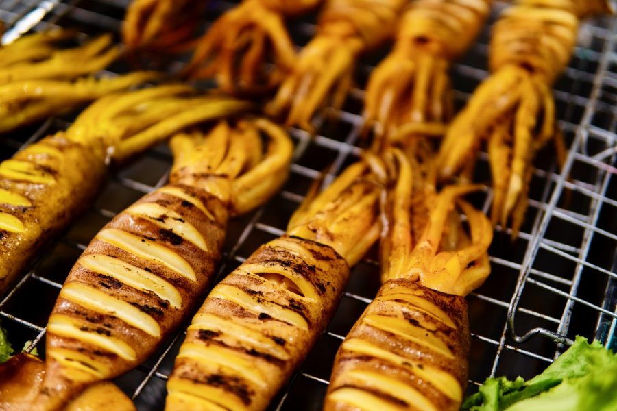 Squid grill on hot charcoal at Fengchia Night Market