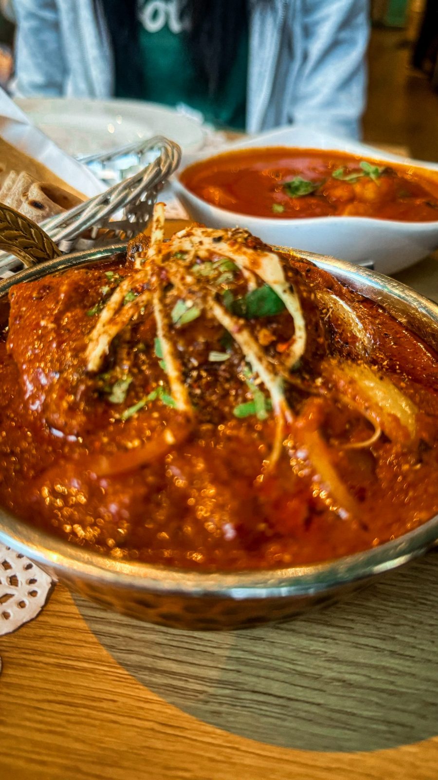 Chicken karahi and prawn curry at Namaste Exeter