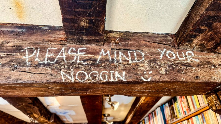 Mind Your Noggin sign in Book Cycle