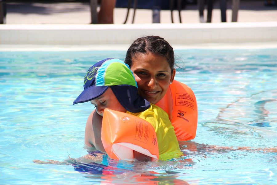 In the pool with my son