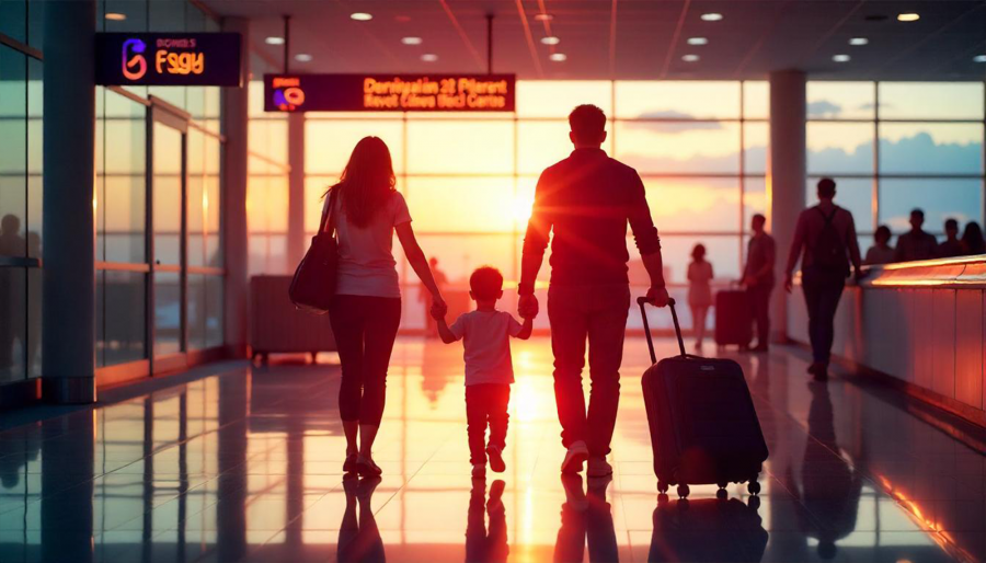 Family walking to the gate