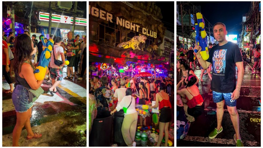 Sukh and I spraying water guns on Bangla Road in Phuket