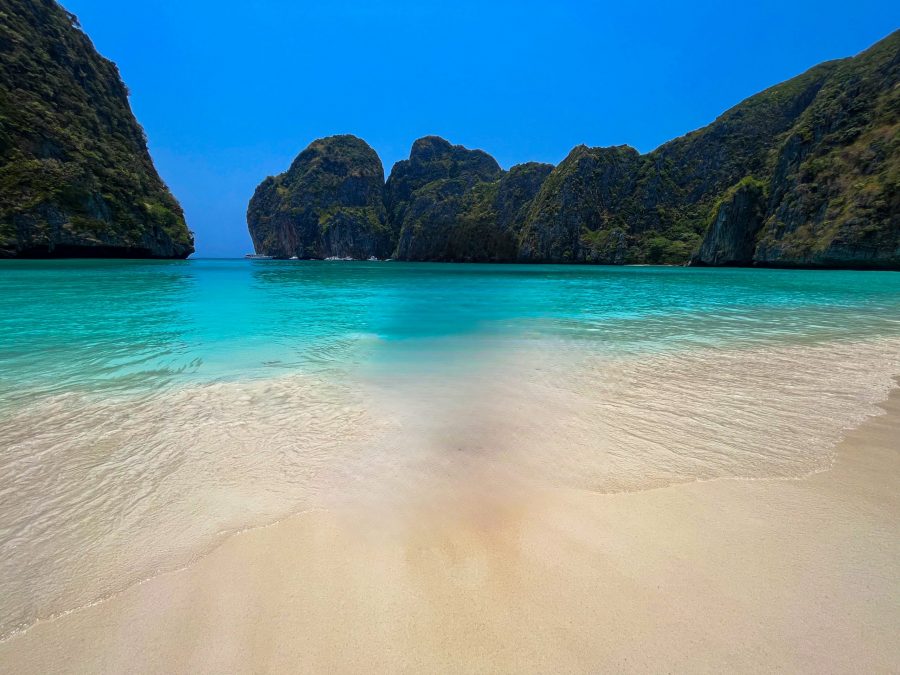 Exploring the stunning Maya Bay on the Phi Phi Islands, a must-visit stop on our 2-week Thailand itinerary.