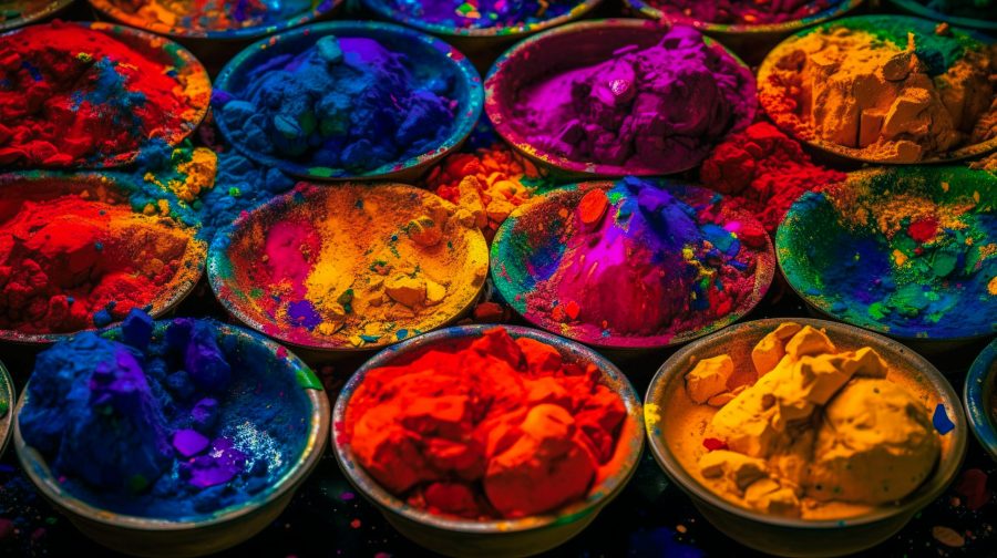 Colourful powders in bowls ready for Holi, best festivals in India