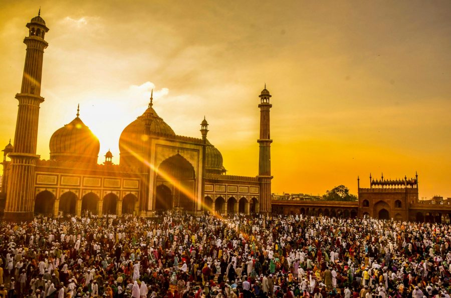 People gathered at a mosque in Delhi