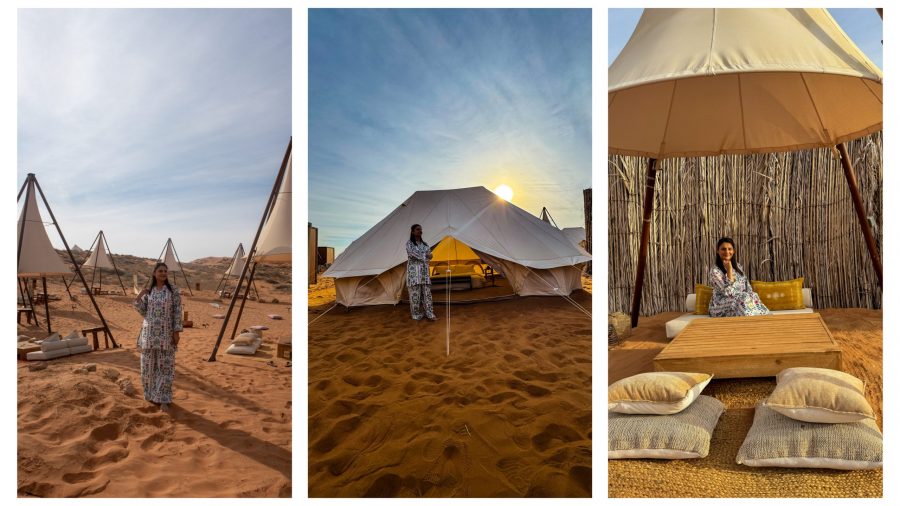 Where To Stay In Sharjah - Mleiha Glamping tents and seating area