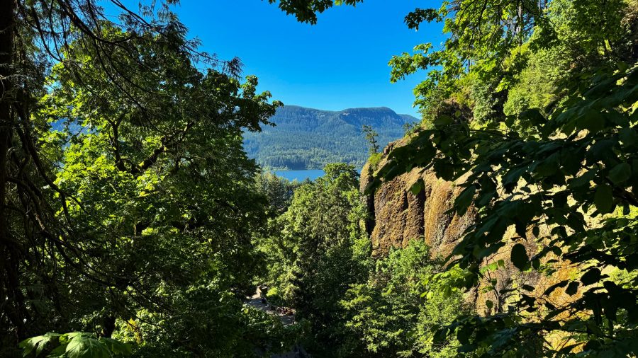 A view from the bridge at Multnomah Falls