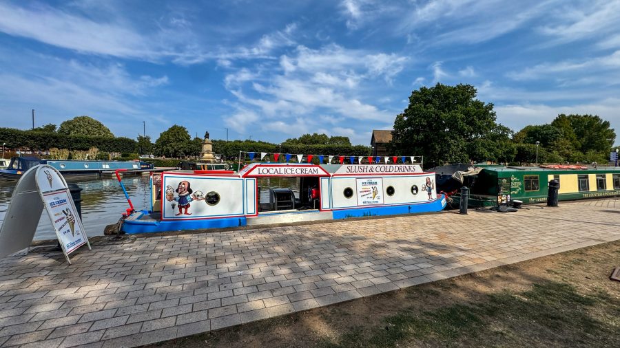 Enjoying ice cream by the river