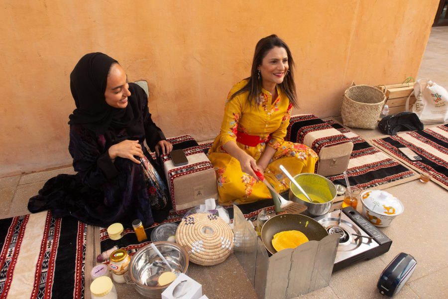 Making pancakes with the women from Jareb