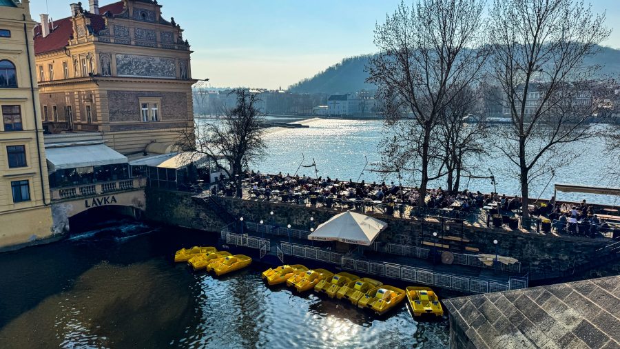 Scenic view of the Vltava River in Prague on a weekend in Prague.