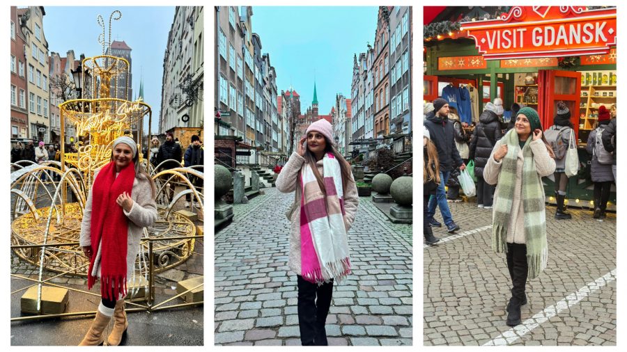 Me exploring Christmas markets in Europe, enjoying lights, treats, and holiday atmosphere.