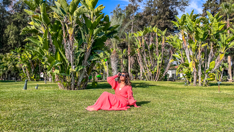 A woman sits in the sun