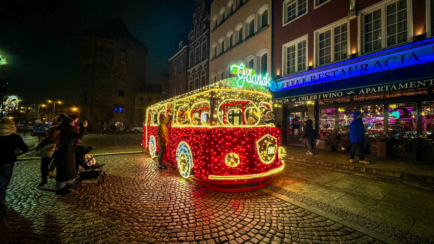 A lit-up bus decorating the streets