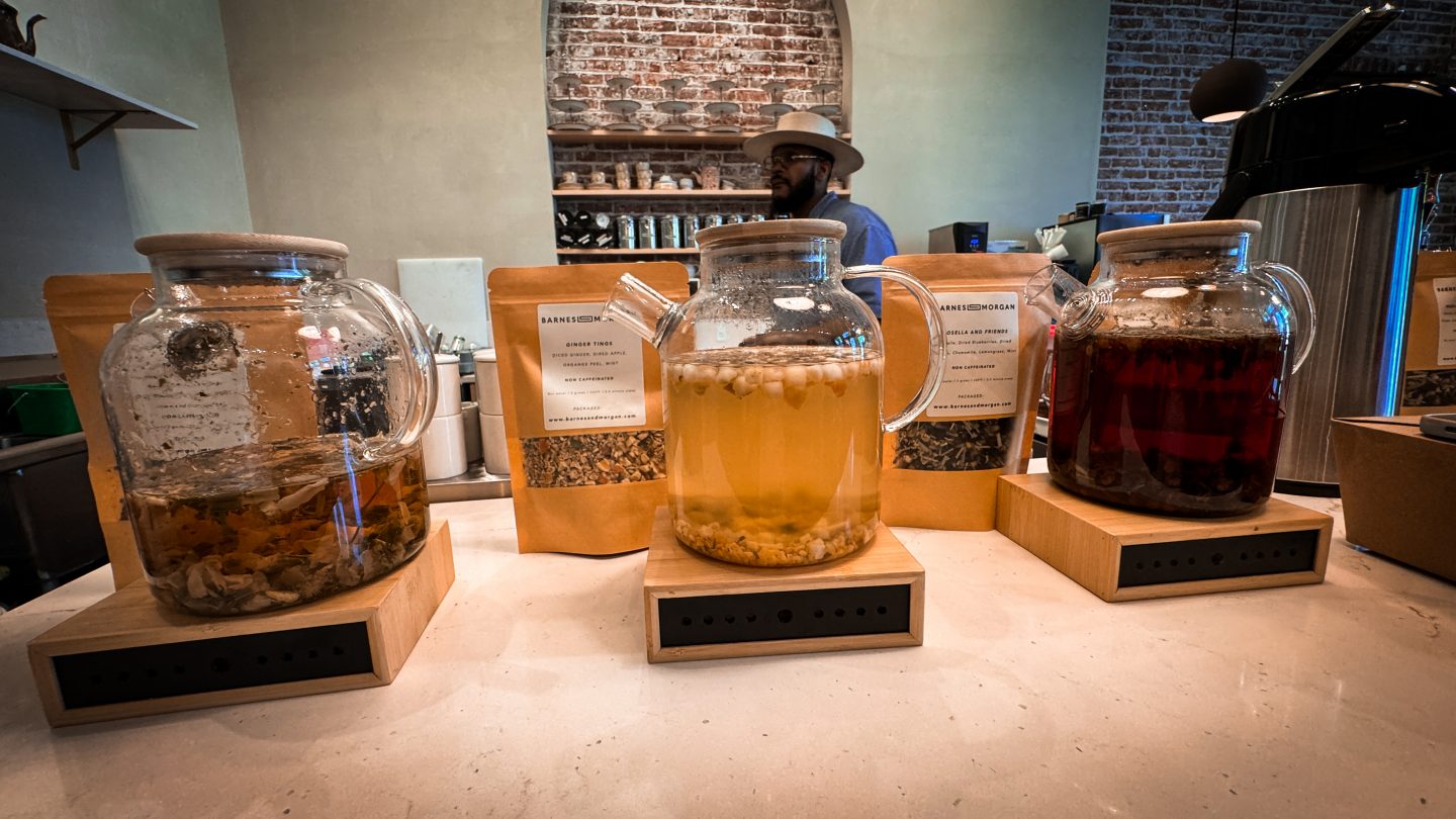 Different blends of tea in a jug