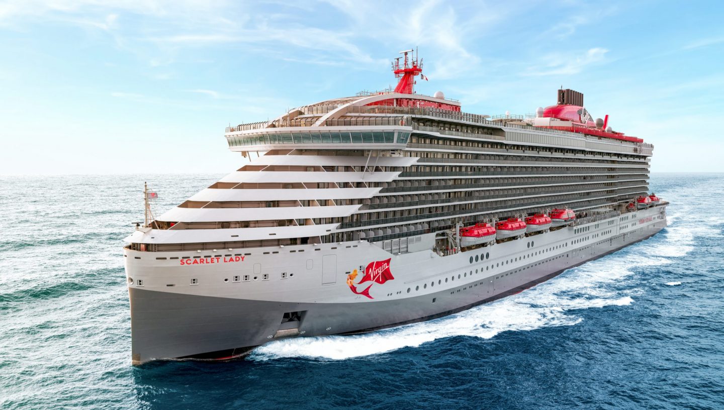 Virgin Voyages cruise ship at sea during a Mediterranean cruise itinerary