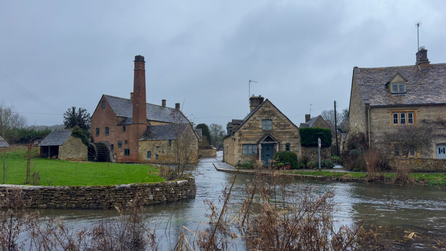 Upper Slaughter buildings in the rain