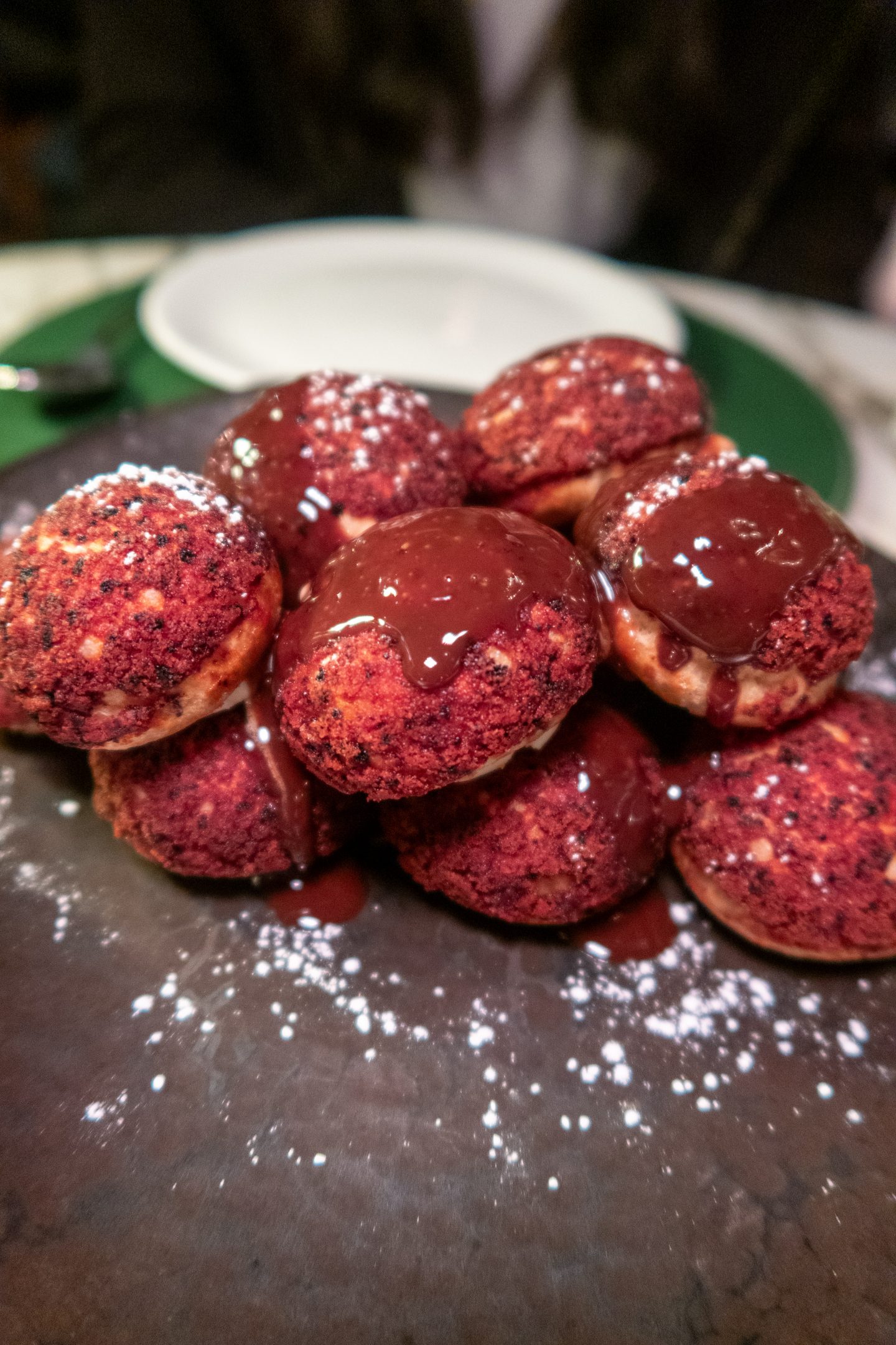 Chocolate dessert on a plate at The Lygon Arms