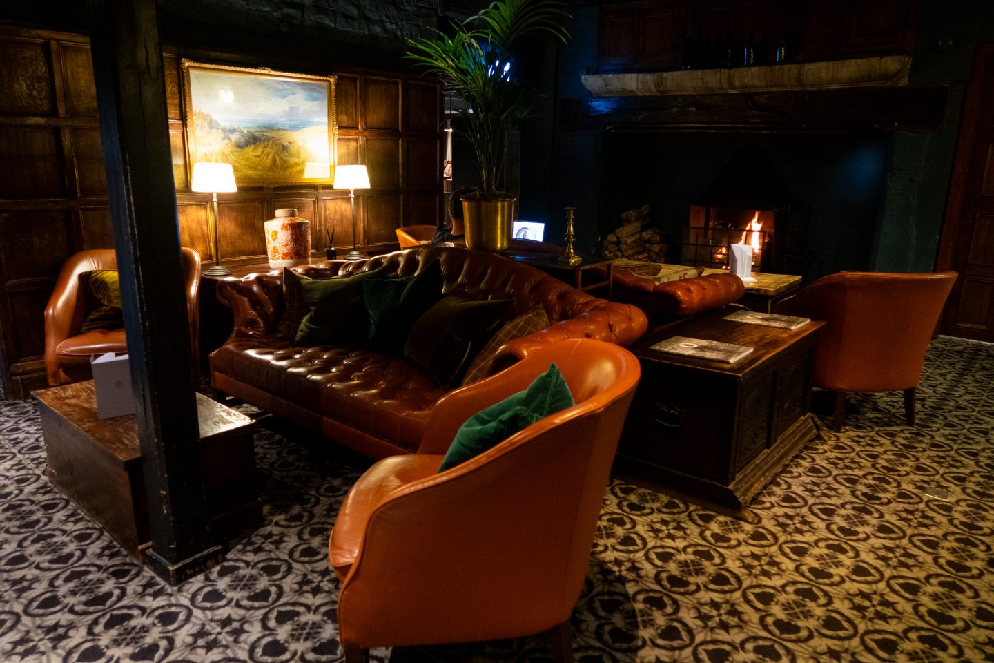 Lounge area with a log fire