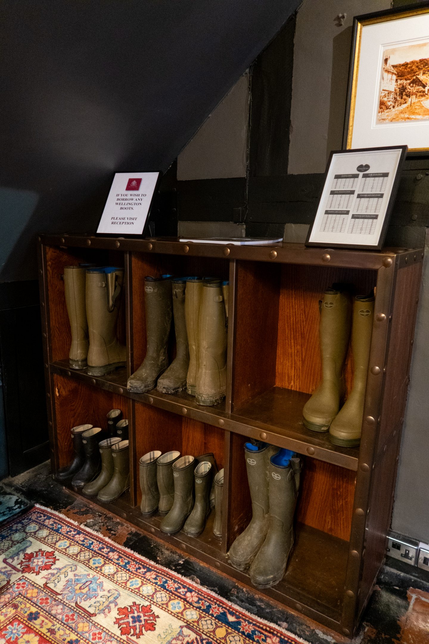 Wellington Boots on a shelf at The Lygon Arms