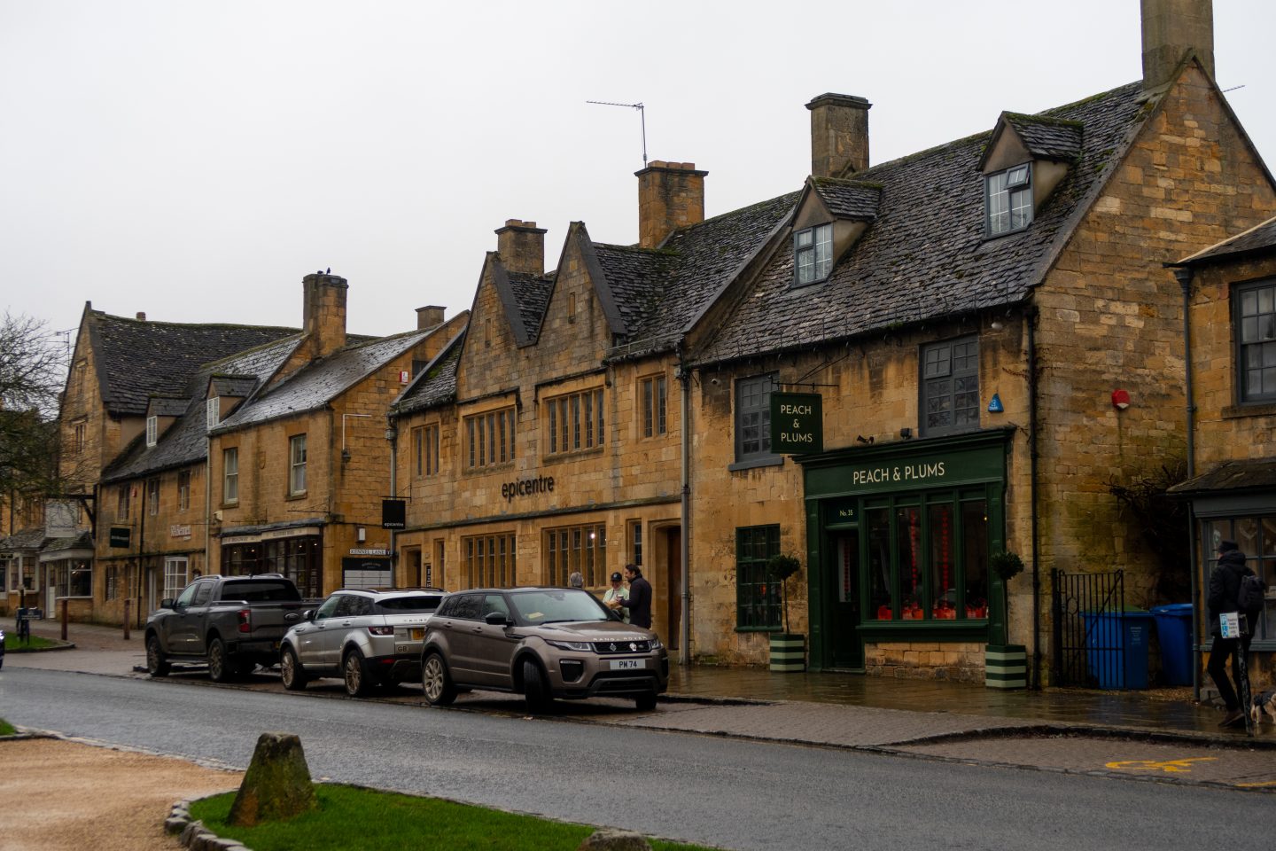 A view of Broadway in the Cotswolds in the rain