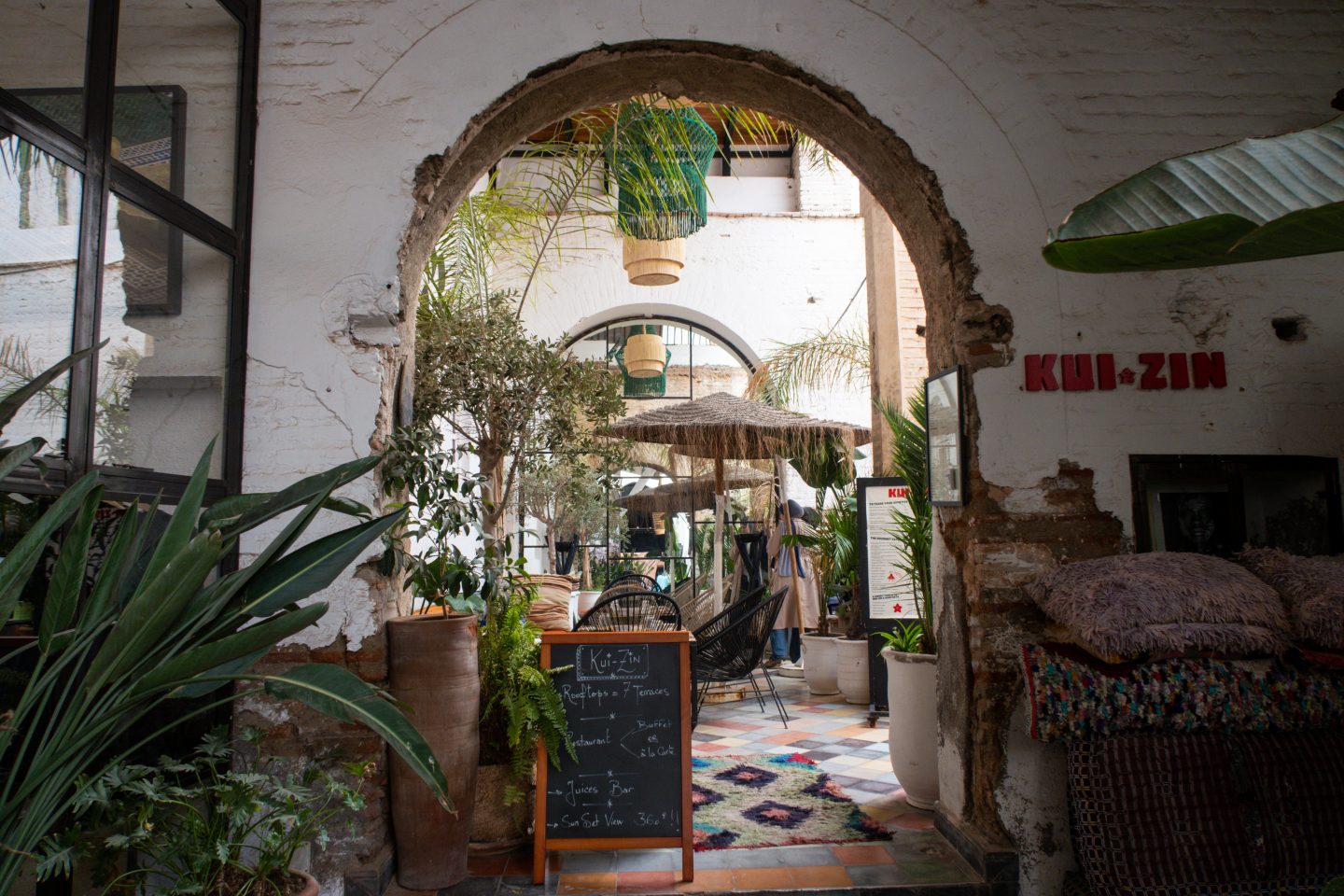 Archway entrance to an outdoor cafe in Marrakesh