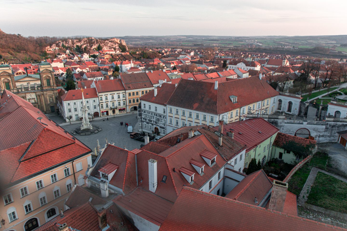 A bird's eye view of the town of Mikulov in Czechia
