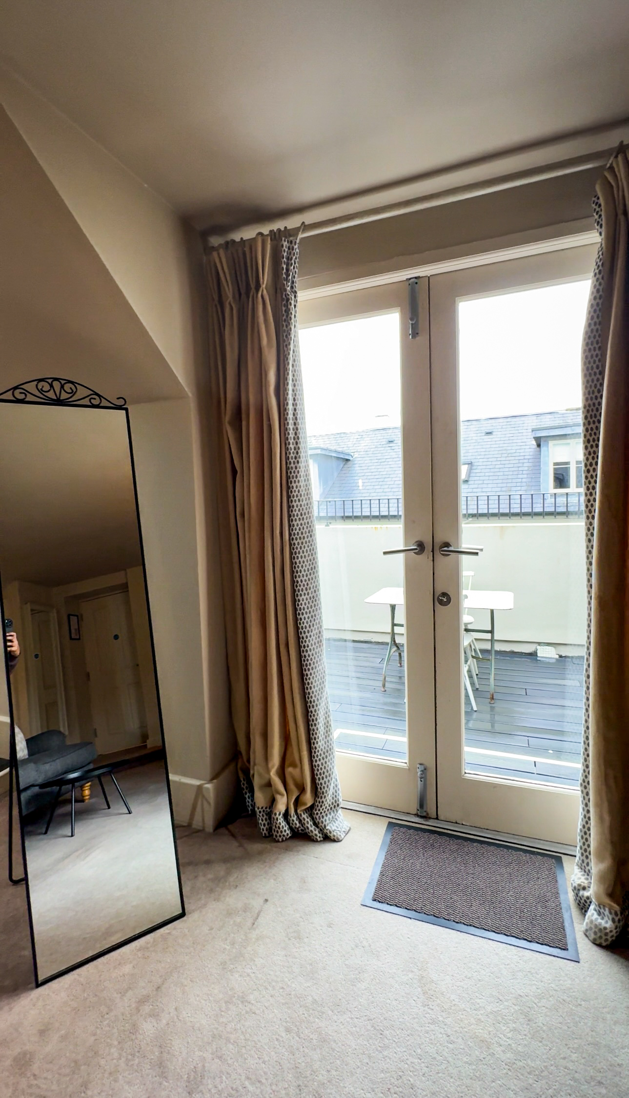 Balcony doors in the junior suite at The Grosvenor Arms in Shaftesbury